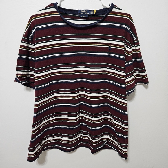 Polo Ralph Lauren Tee T-shirt Stripes Red Blue White Yellow Men's XL 100% Cotton - Picture 1 of 6